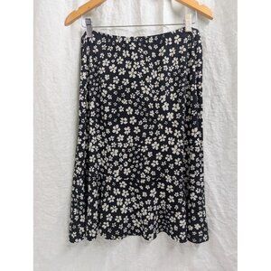 Lily women's size medium black skirt white flowers mid length elastic waist T4